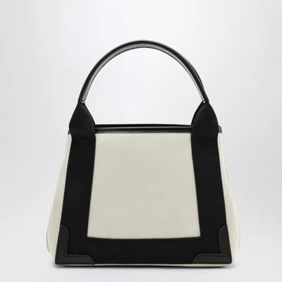 Balenciaga Two-tone Canvas Small Cobas Navy Handbag In Cream