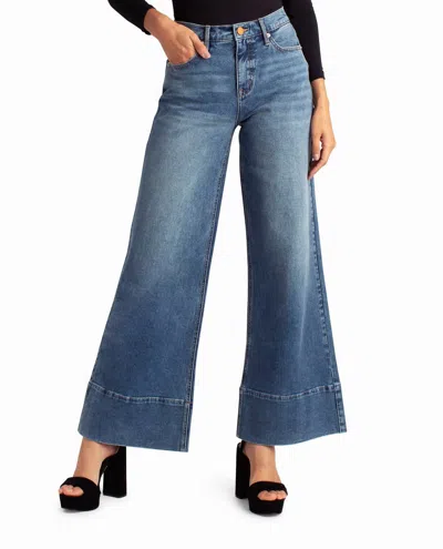Nicole Miller Hudson Yards Mid Rise Wide Leg Jean In Dark Blue In Blue