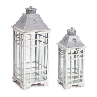 Homezia Set Of Two Gray Flameless Lantern Candle Holders