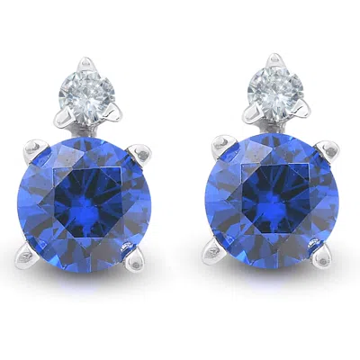 Pompeii3 3/4 Cttw Diamond & Synthetic Blue Sapphire Studs 14k White Gold Womens Earrings In Multi