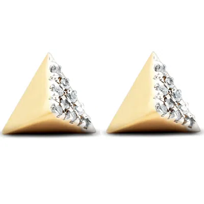 Pompeii3 14k Yellow Gold Diamond Cube Studs Pave Spike Triangle Womens Earrings 7mm In Multi