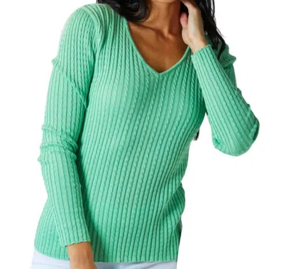 Angel Apparel Braided V-neck Sweater In Green In Green
