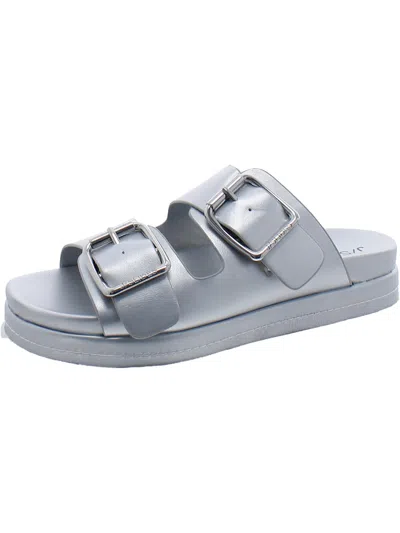 J/slides Womens Faux Leather Slip On Slide Sandals In Silver