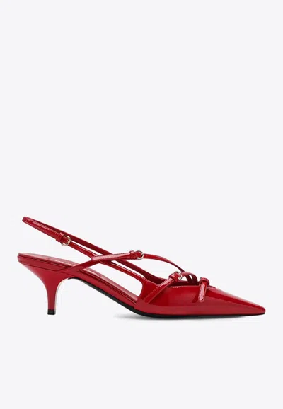 Miu Miu Miumiu Women Patent Leather Slingbacks With Buckles In Red