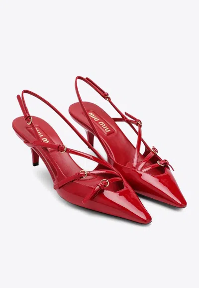Miu Miu Miumiu Women Patent Leather Slingbacks With Buckles In Red