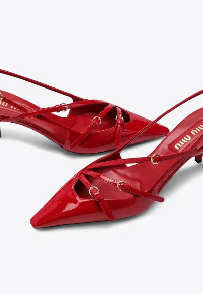 Shop Miu Miu 55 Patent Leather Slingback Pumps In Red