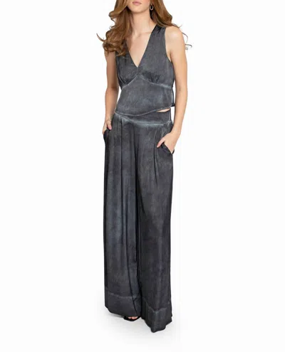 Nicole Miller Garment Dyed Silk Wide Leg Pant In Black In Black