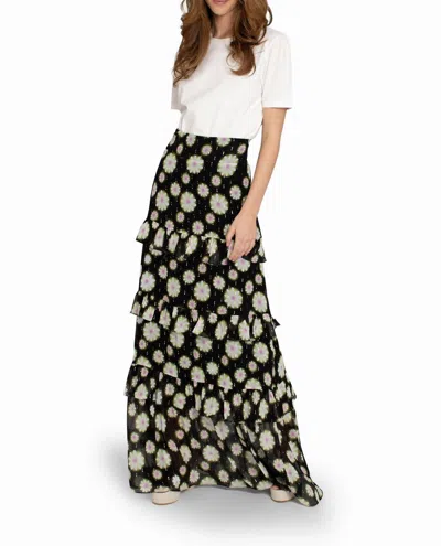 Nicole Miller Hazy Daisy Tiered Maxi Skirt In Multi
