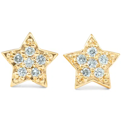 Pompeii3 14k Yellow Gold Diamond Pave Petite Star Studs Dainty High Polished 6.5mm In Multi