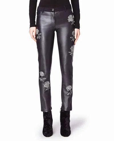 Nicole Miller Pants In Black Embellished Rose In Multi
