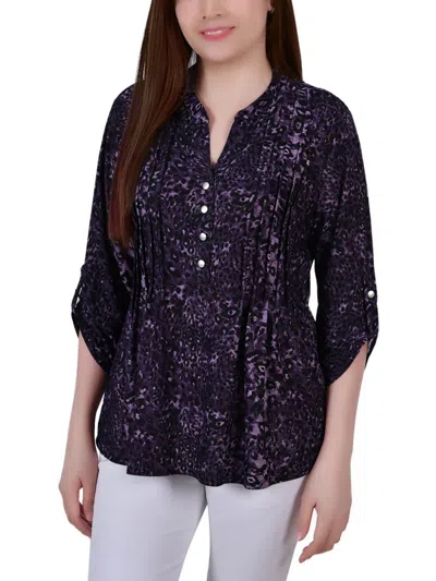 Ny Collection Petites Womens Pintuck Blouse In Multi