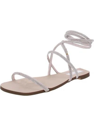 Steve Madden Twirl Womens Rhinestone Ankle Wrap Flat Sandals In Silver