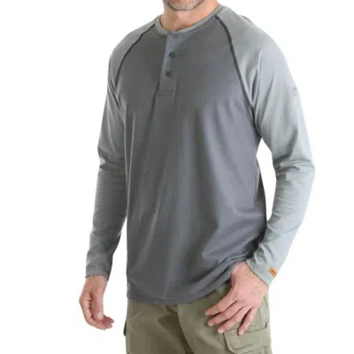 Wrangler Men's Flame Resistant Baseball Henley Shirt In Grey In Grey