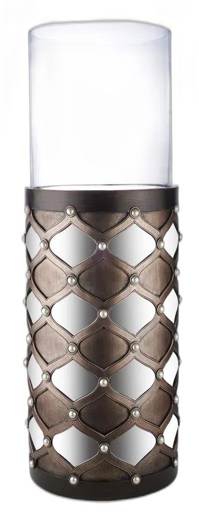 Homezia 31" Bronze And Silver With Pearls Floor Hurricane Candle Holder