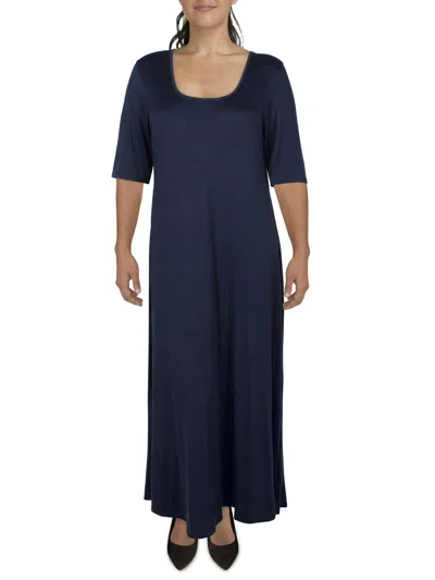 24seven Comfort Apparel Plus Womens Short Sleeve Long Maxi Dress In Blue