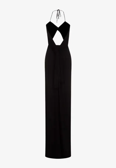 Saint Laurent Backless Halter Dress In Black