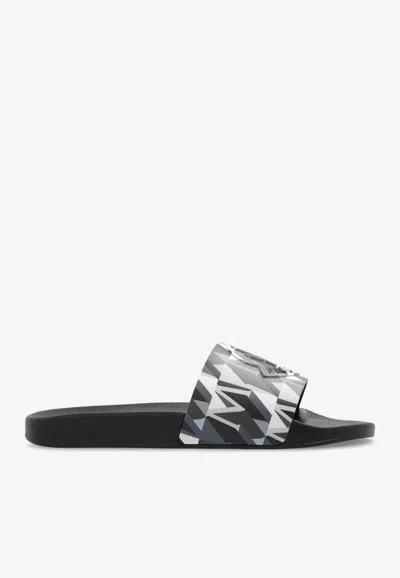 Moncler Black Basile Slide With Logo And Pattern In Black