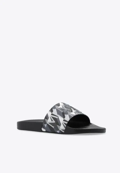 Moncler Black Basile Slide With Logo And Pattern In Black