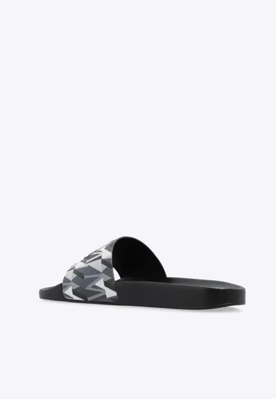 Moncler Black Basile Slide With Logo And Pattern In Black