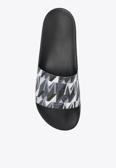 Moncler Black Basile Slide With Logo And Pattern In Black