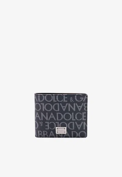 Shop Dolce & Gabbana Bi-fold Logo Jacquard Wallet In Black