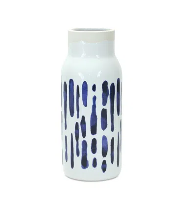 Homezia Set Of Two 10" Ceramic Blue And White Round Table Vase