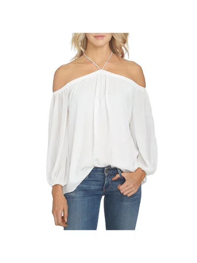 1.state Off The Shoulder Sheer Chiffon Blouse In Grey