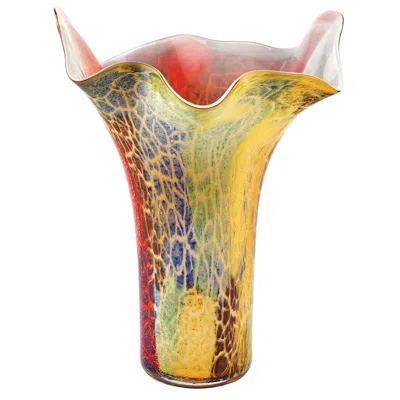 Homezia 17" Red And Yellow Glass Abstract Novelty Table Vase
