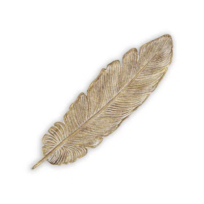 Homezia 18" Gold Feather Metal Handmade Tray
