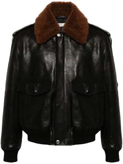 Bally Shearling-collar Leather Bomber Jacket In Black