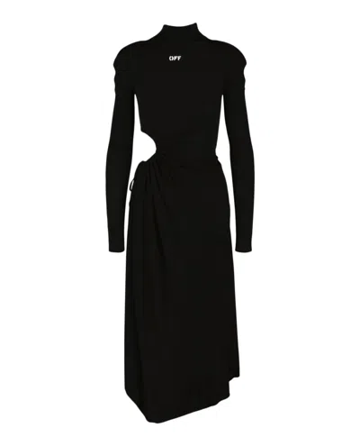 Off-white Black Cut-out Midi Dress In Black