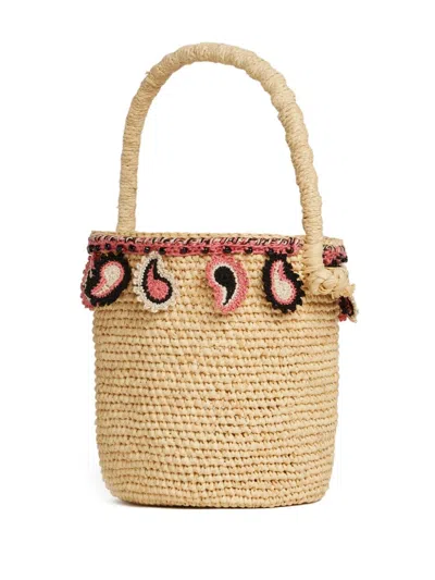 Alanui Raffia Bucket Bag Featuring Paisley Motif