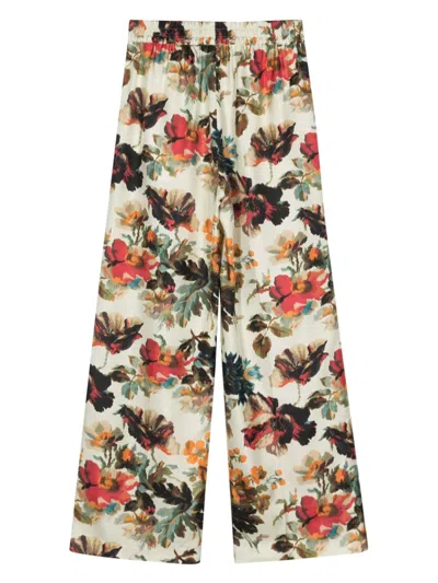 Shop Alberto Biani Printed Silk Wide Leg Trousers