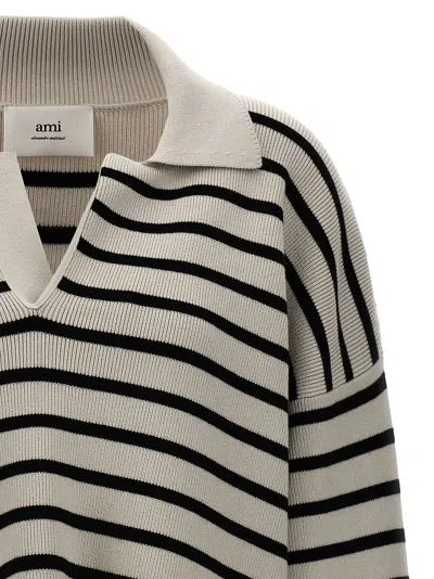 Ami Alexandre Mattiussi Biologic Cotton And Wool Sweater With Striped Motif