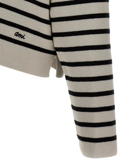 Ami Alexandre Mattiussi Biologic Cotton And Wool Sweater With Striped Motif