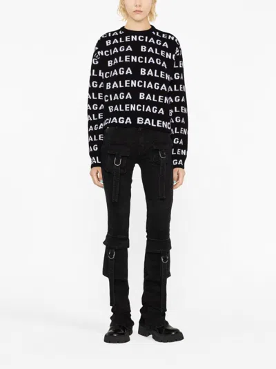 Balenciaga Women Allover Logo Wool Cropped Sweater