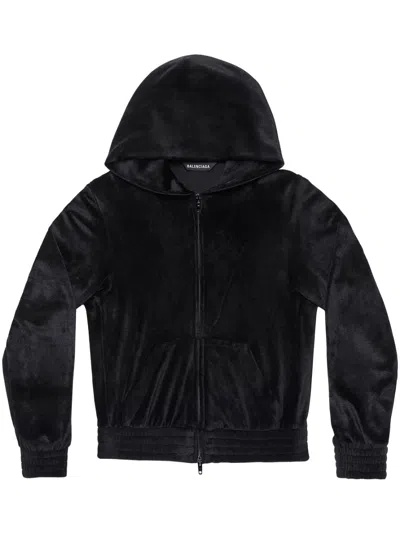 Balenciaga Crystal Embellished Velvet Zip-up Hoodie