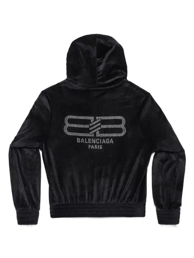 Balenciaga Crystal Embellished Velvet Zip-up Hoodie