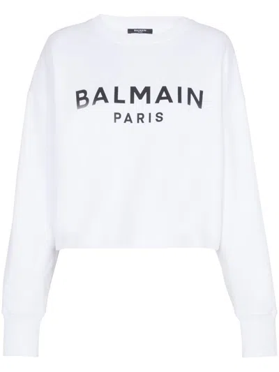 Balmain Women Logo Organic Cotton Cropped Sweatshirt