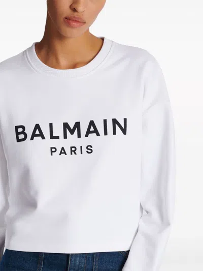 Balmain Women Logo Organic Cotton Cropped Sweatshirt