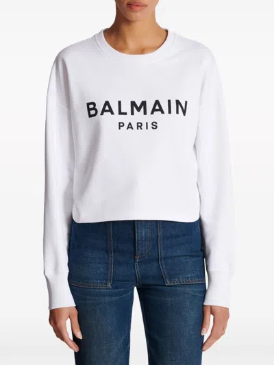 Balmain Women Logo Organic Cotton Cropped Sweatshirt