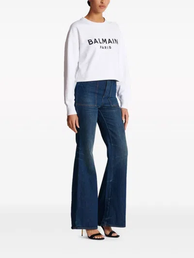 Balmain Women Logo Organic Cotton Cropped Sweatshirt