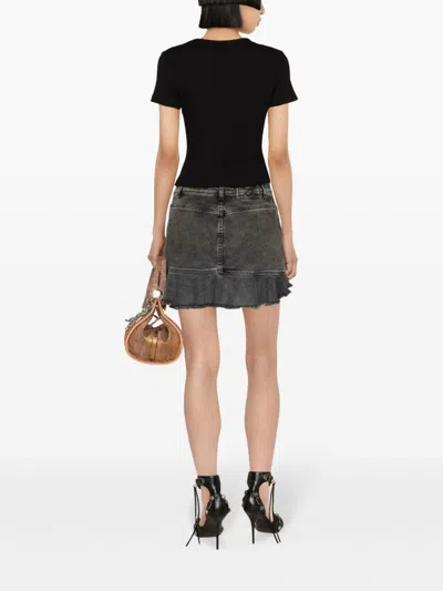 Blumarine Women Logo Ribbed Cotton Cropped T-shirt