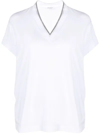 Shop Brunello Cucinelli V Neck Cotton T Shirt