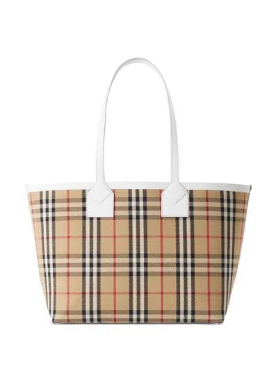 Shop Burberry Check Motif Small Tote Bag