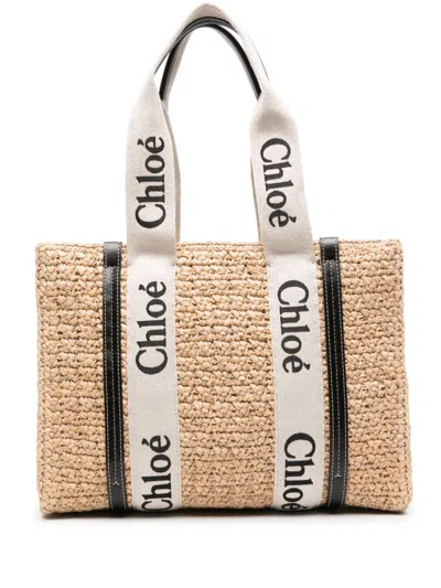 Shop Chloé Chloè Woody Medium Raffia Tote