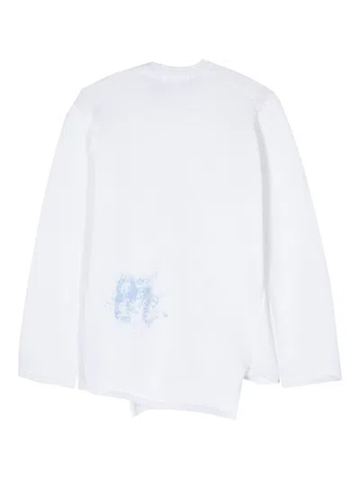 Comme Des Garçons Asymmetric Print Knit Blouse In White And Multicolour For Men