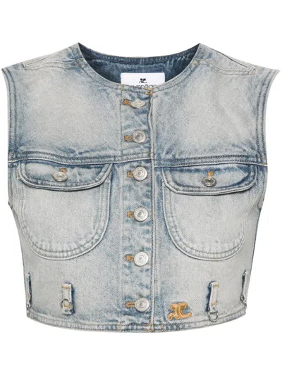 Courrèges Denim Vest With Embroidered Logo On The Bottom