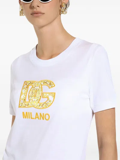 Shop Dolce & Gabbana Embroidered Logo Cotton T Shirt