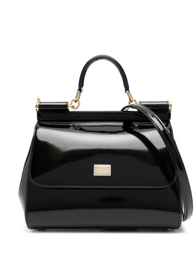 Shop Dolce & Gabbana Sicily Large Shiny Leather Handbag